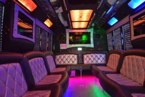10 Tips in Choosing the Right Airport Transfer Service 6 Stylish party bus with luxurious leather seats and bright neon lights, designed for an exciting nightlife experience