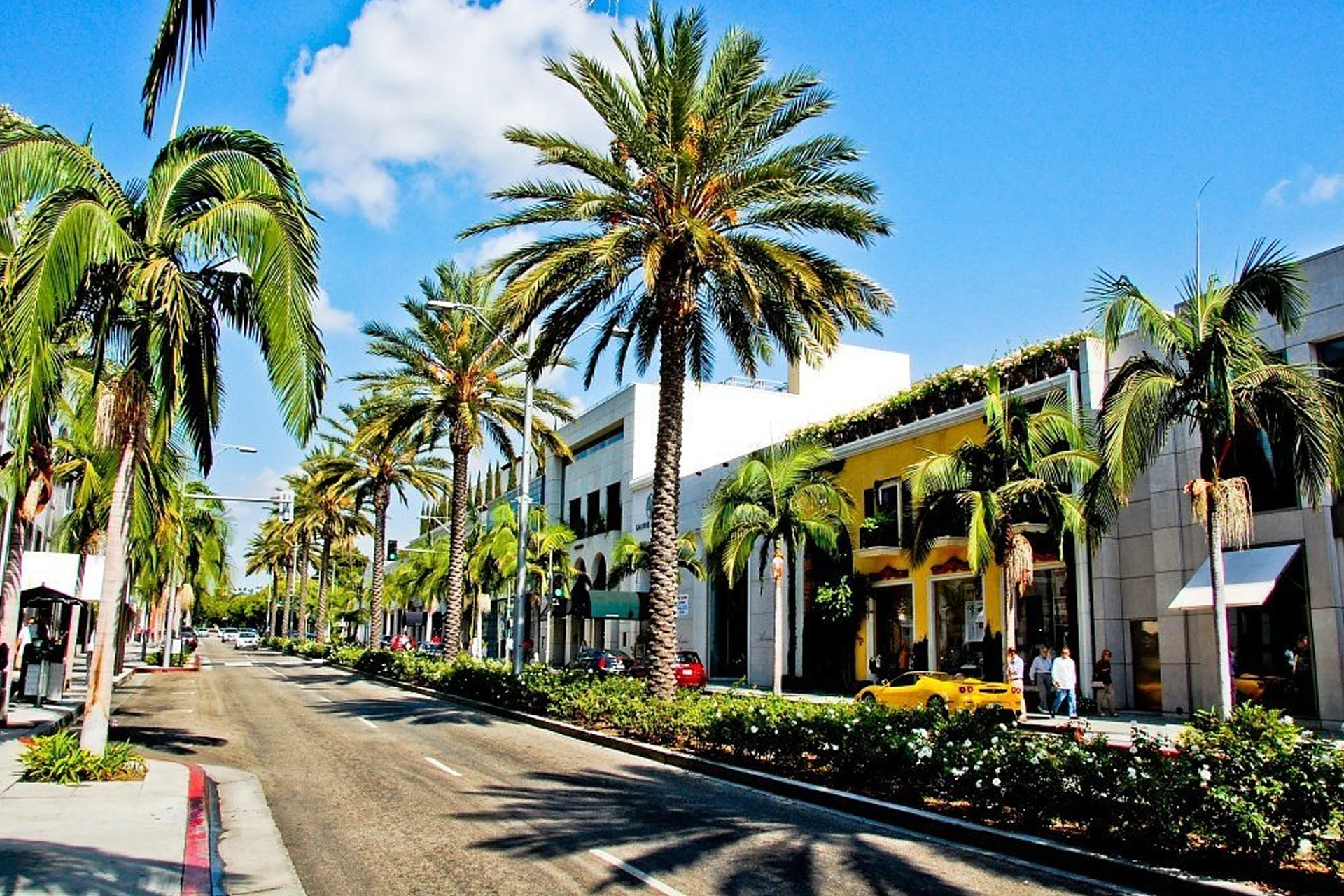 Los Angeles 25 Palm trees and shops line a sunny street in Beverly Hills, Los Angeles