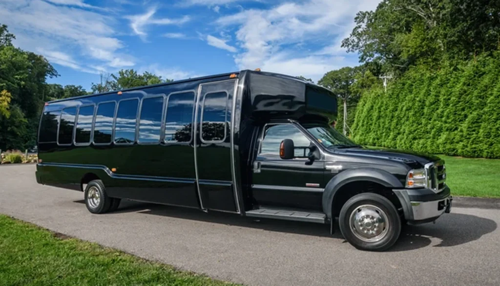 Florida Luxury Limousines vs. Traditional Transportation 5 Party bus parked on the roadside, symbolizing scalability and group cohesion for events and gatherings